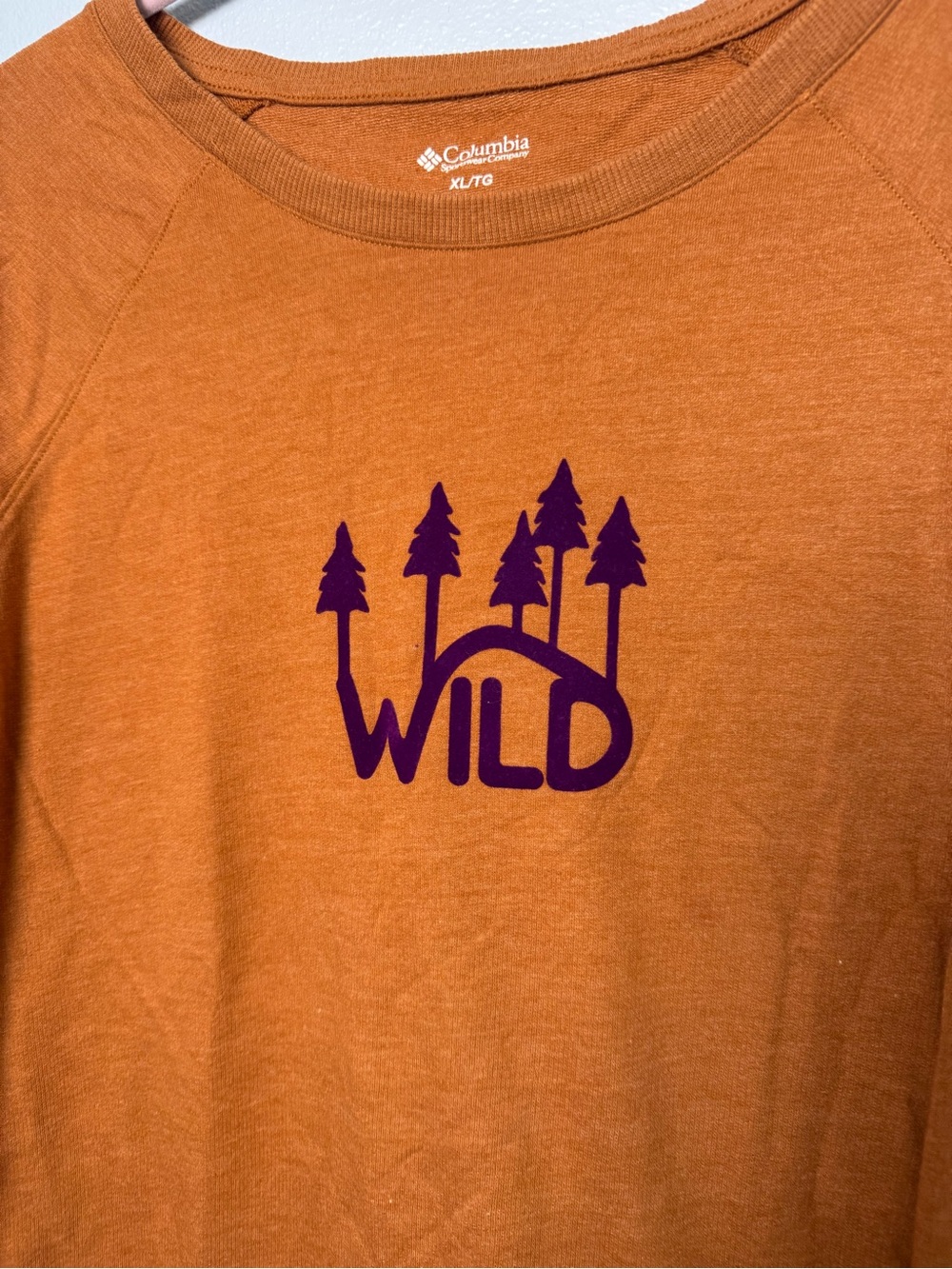 Columbia Women’s Rust Orange Crewneck Sweatshirt with Purple 'Wild' Graphic - Picture 2 of 5